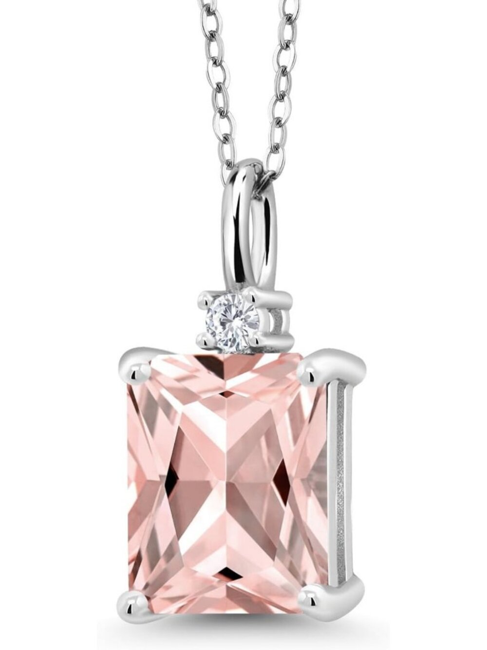 Elegant 925 Sterling Silver Birthstone Pendant Necklace | Emerald Cut & Round